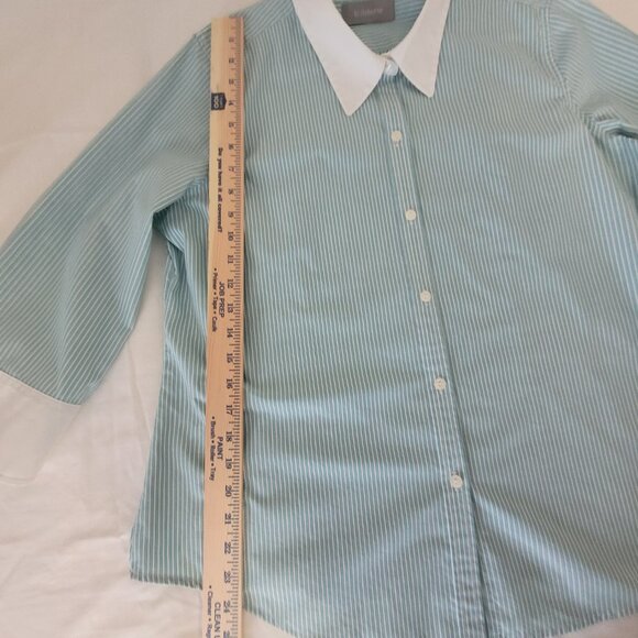 Teal Blue & White Pin Stripe Blouse XL Liz Claiborne - Picture 9 of 16